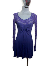 Kiah Dress Women Small Mini Purple Lace Sequins Ruched Stretch Size 10