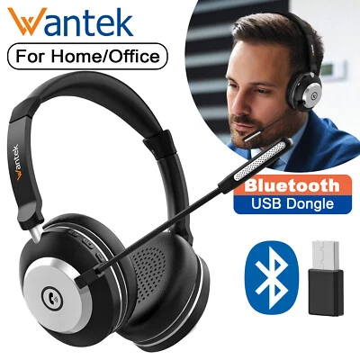 WANTEK Auriculares Inalámbricos con Micrófono USB Dongle Bluetooth Auriculares para PC/Mac/Teléfonos Móviles