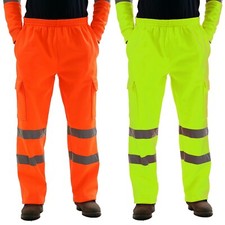 Mens Hi Viz Vis Work Fleece Bottoms Safety Sweat Pants Jogging Trousers Joggers