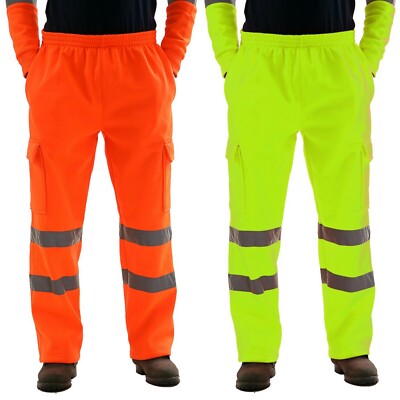 LJ Herren-Jogginghose mit hoher Sichtbarkeit, Sicherheitsschwitzhose, super weiches Fleece Gr. 27-32, Orange/Marineblau