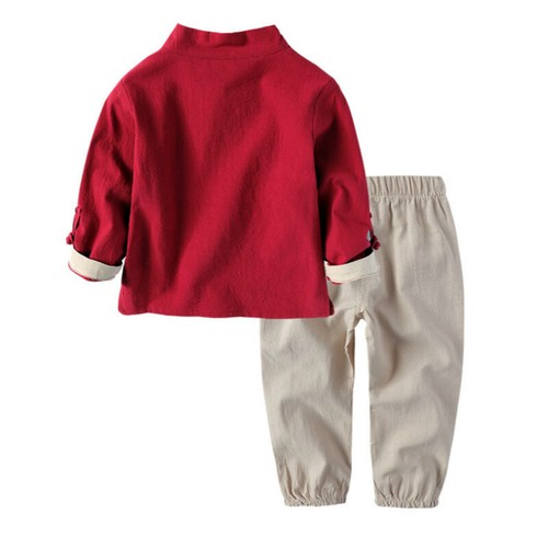 2Pcs Kid Chinese New Year Outfit Boy Tang Suit Loose Cotton Linen Ethnic Clothes - Picture 7 of 11