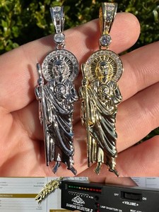 Authentic MOISSANITE Men's Real 925 Silver/Gold Plated St Jude San Judas Pendant Necklace