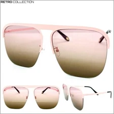 Men's or Women Classic Vintage Retro Style SUN GLASSES Square Pink Metal Frame