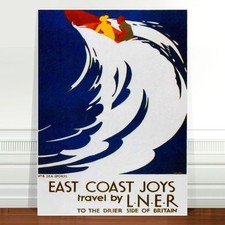 Vintage UK Travel Poster Art CANVAS PRINT 32x24" East Coast Britain Boat