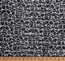 Ruffled Animal Print Black Gray Metallic Silver on White Stretch Fabric D253.06
