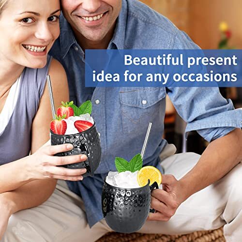 Moscow Mule Mugs Set of 6 Gunmetal Black Plated 18oz Stainless Steel