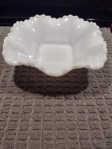 Vintage Diamond Cut Milk Glass 6x6 Candy Dish