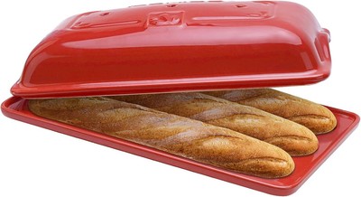 French Bread Baking Pan Three Independent Slots and Cover,Ceramic Rectangular