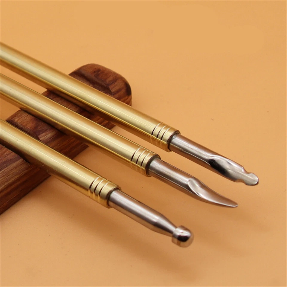 Juego de herramientas de modelado de cuero de 3 piezas herramientas con forma de latón perforador herramientas artesanales de cuero Foto 3 de 4