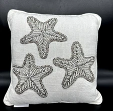 Starfish Silver Beaded Pillow 12" Coastal Collection Ocean Beach Nautical EUC
