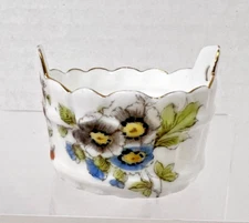 Beautiful Hand Painted Floral Basket Bone China Open Salt Very Detailed