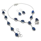 Lapis Lazuli Gemstone 925 Silver Handmade Jewelry Set