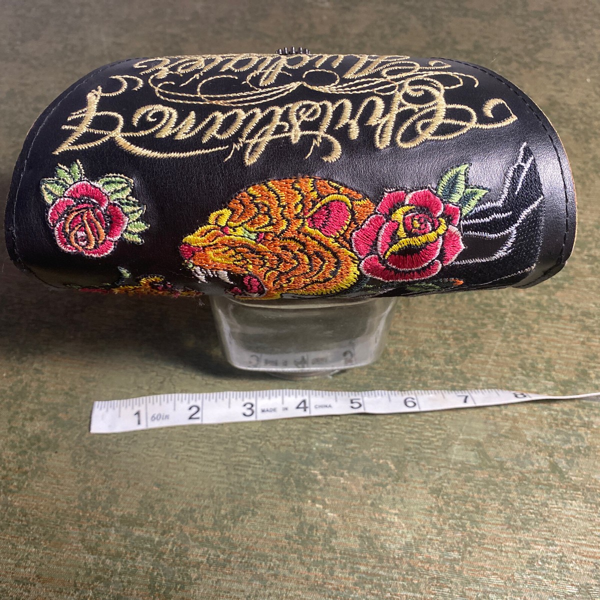 Vintage Christian Audigier Sunglasses Case Embroidered Leather Rose Tiger Design Christian Audigier Sunglasses Case Embroidered Leather | eBay main image 4