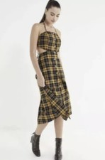 Urban Outfitters Yellow & Black Plaid Backless Strappy A Line Dress Sz S (261)