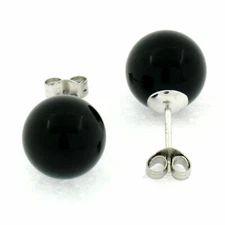 NEW SIMPLE BEAUTIFUL Sterling Silver & Black Onyx 10mm Round Ball Stud Earrings