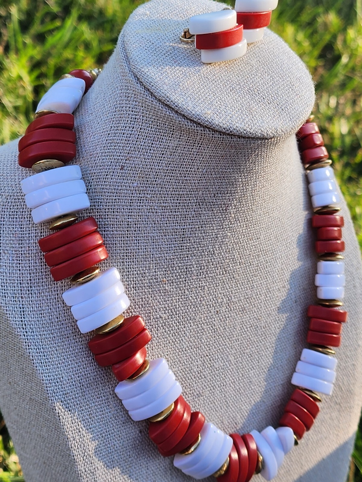 Vintage Set WHITE & RED Rectangular Shape Tile Ne… - image 2