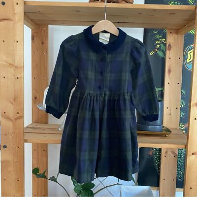 Vintage Laura Ashley Mother and Child Green Navy Blue Plaid Long Sleeve  Dress | eBay