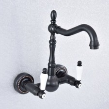Oil Rubbed Brass Double Handle Wall Mount Bathroom Sink Faucet Mixer Tap 2sf719