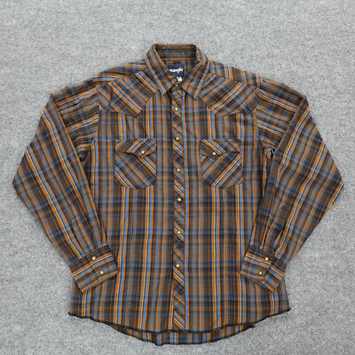 Chemise Western Wrangler Pearl Snap – Orange Et Bleu à Carreaux, Manches Courtes, Taille XL