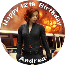 BLACK WIDOW AVENGERS CAKE TOPPER PERSONALISED EDIBLE ROUND BIRTHDAY CAKE TOPPER