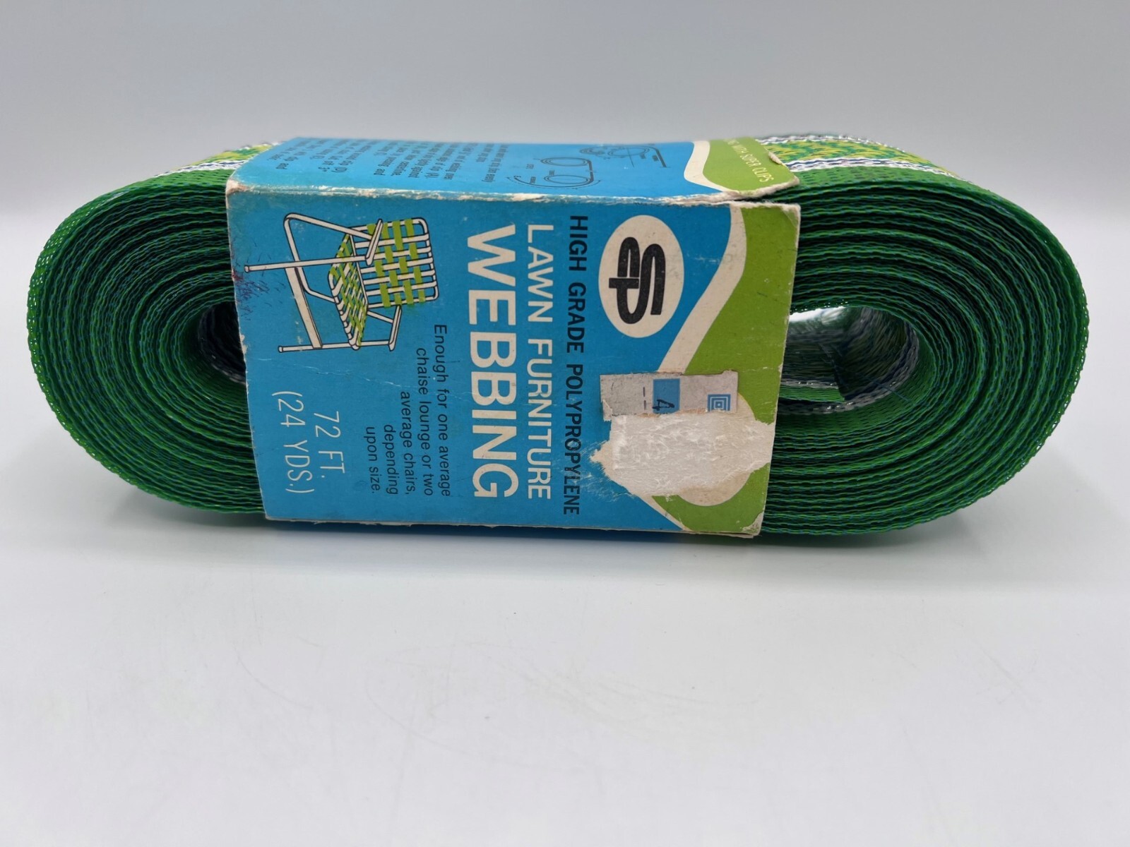 Vintage Lawn Webbing 72' (1 chaise or 2 chairs) Rare Color Green Glitter Chevron