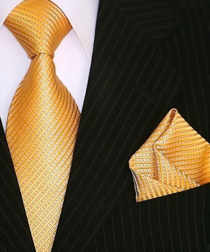 Krawatte Krawatten Set mit Einstecktuch Schlips Binder de Luxe Tie Gold 180 - Bild 1 von 4
