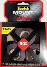3 pack 3M Scotch Extreme Double Sided Mounting Tape 1" X 60" Holds up to 30lbs