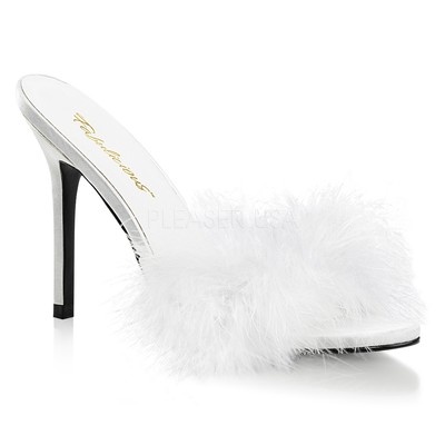 white feather slippers