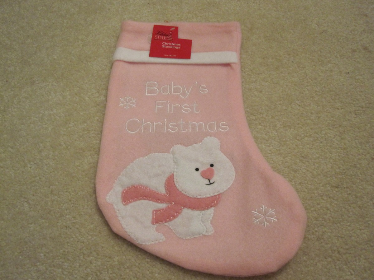 Christmas felt stocking baby's first Christmas pink girl new with