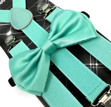 Teal Color Wedding Party and Events Accessories Bow Tie & Suspenders