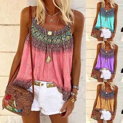 Women Boho Loose Vest Tank Tops 