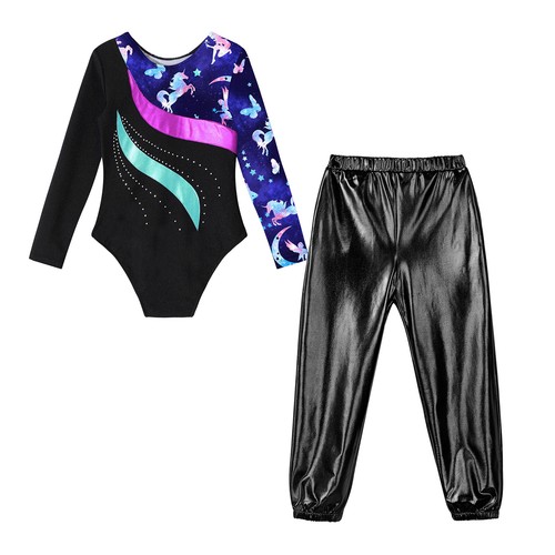 Kids Girl's Jumpsuits And Trousers Competition Bodysuit Sets Gymnastics Outfits - Picture 36 of 131