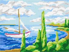DIY Needlepoint Kit "Sailboat in the bay" 10.6"x14.2" / 27x36 cm
