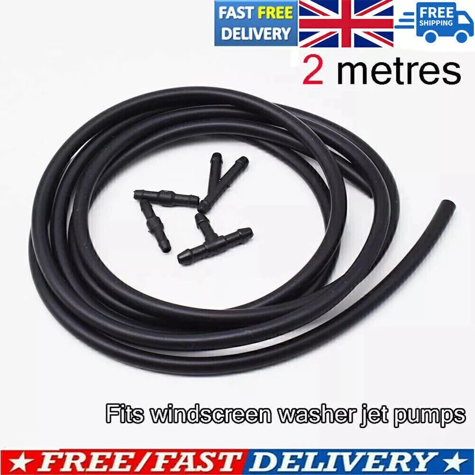 Black Rubber Windscreen Wiper Washer Jet Tube Pipe Hose 200cm with connectors UK - Image 2 of 4