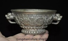 Ancient China Tibetan silver auspicious 8 Treasures Beast head statue Bowl Bowls