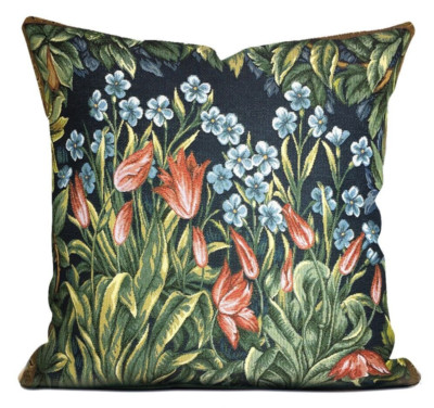 William Morris Tulip Flowers Tapestry Pillow Sofa Couch Decorative Pillow 18x18''
