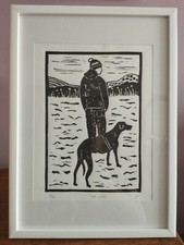 Lurcher Dog Black Lino Print Framed With Mount (Black Frame Option too)