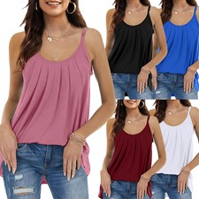 Women Camisole Built in Bra Flowy Tank Top Loose Fit Pleated Vest With Shelf Bra