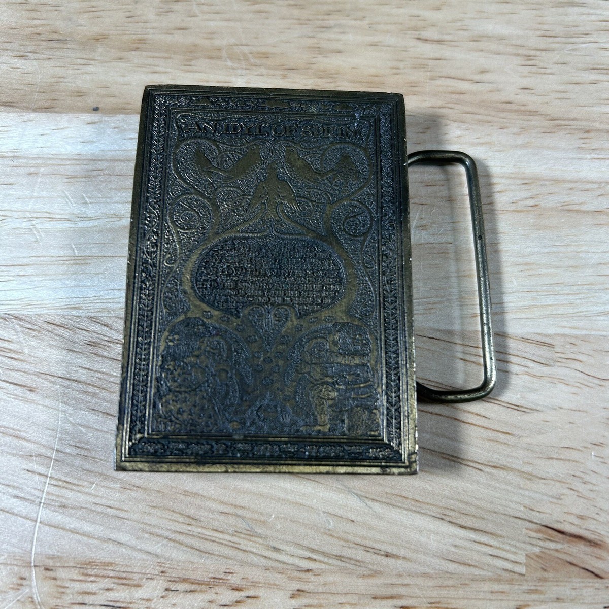 An Idyl of Spring 1970s Vintage Belt Buckle By Bergamot Brass