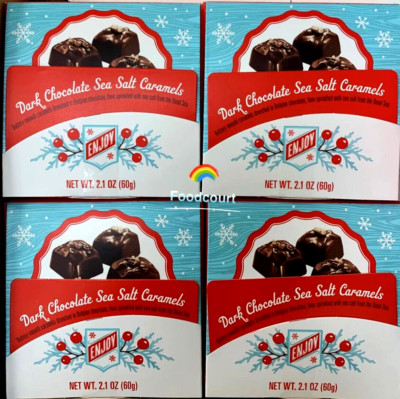 4 Packs Trader Joe's Dark Chocolate Sea Salt Caramels 4 ct 2.04 oz Each Pack