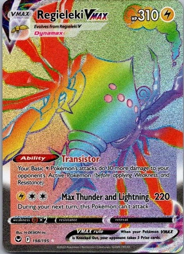 Regieleki VMAX 198/195 Rainbow Rare Silver Tempest Pokemon Holo Near Mint