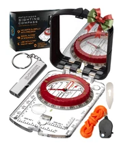 Pathfinder Mirror Sighting Compass w/Global Needle, Declination, Whistle, & LED