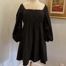 NEW Tuckernuck Pomander Place Black Jenny Dress Babydoll Puff Sleeve Size Large