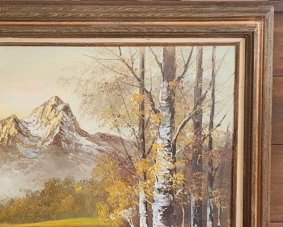 Pintura al óleo 24 x 36 ESCENA DE MONTAÑA CAÍDA Lienzo estirado enmarcado Foto 3 de 4