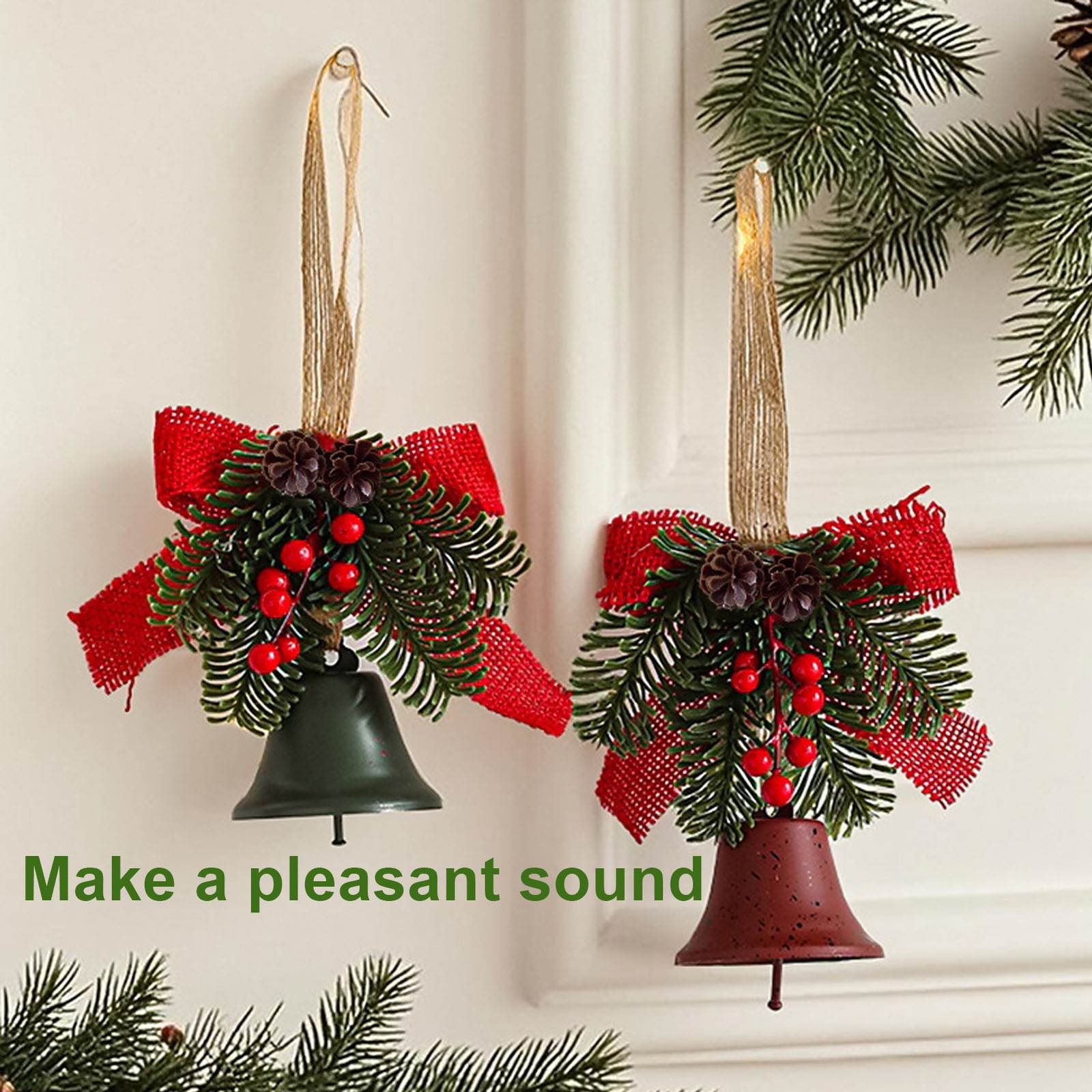 Xmas Bell Hanging Ornament Vintage Xmas Bell Decoration With Bow Pine Cone Red B