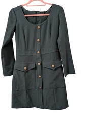 BANANA REPUBLIC Dress Dark Green Gold Buttons Pockets Military Style Sz 0