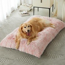BFPETHOME Large Dog Bed Plush Crate Kennel Pad Fluffy Cozy Washable Pink
