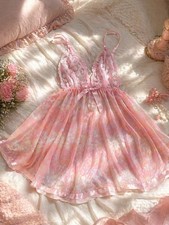 Vintage Pink Lace Babydoll Slip Dress Y2K Coquette XS/S Sheer