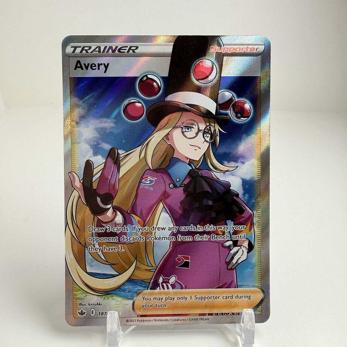 Avery 187/198 Chilling Reign Holo Full Art Trainer Ultra Rare Pokemon NM/M Avery 187/198 Chilling Reign Holo Full Art Trainer Ultra Rare Pokemon NM/M