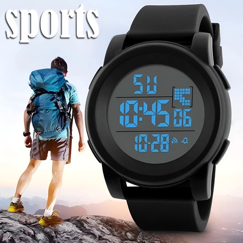 Men's Military Digital Sport Watch LED Backlight Waterproof 47mm Rubber Strap UK